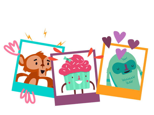 Hopscotch characters as polaroids